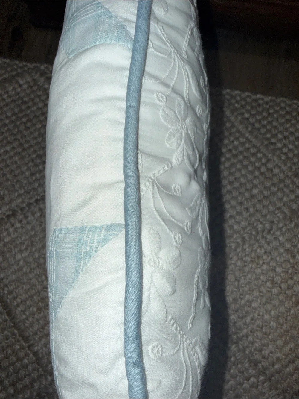 Vintage Quilt Blue Plaid Decorative Throw Pillow with White Appliqué